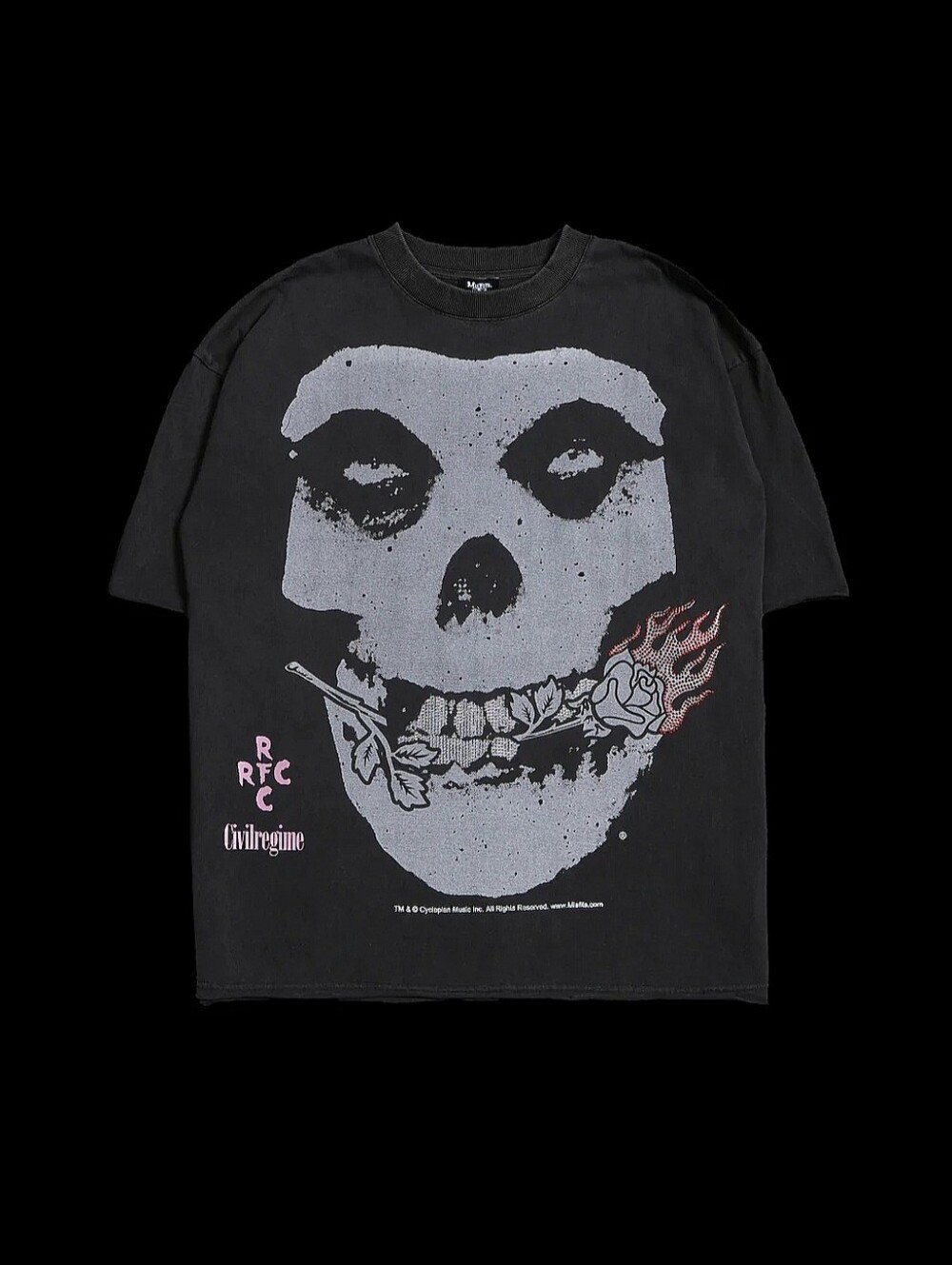 Civil Regime x Mistfits Pink Rhinestone Rose Fiend Flicker Dungeon Tee • Large